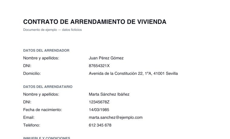 Contrato de arrendamiento sin censurar, con los datos personales a la vista